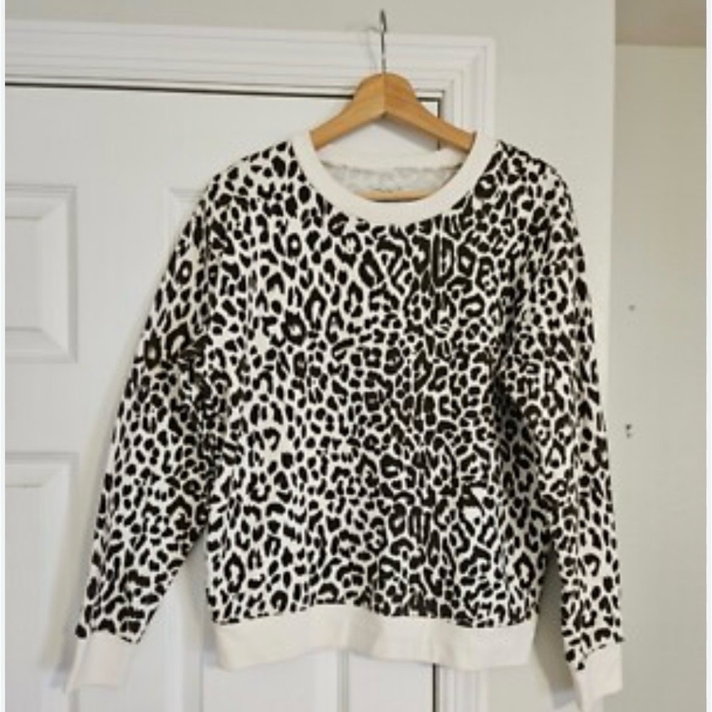 J. Crew Black and White Leopard Print Crewneck Sweater
